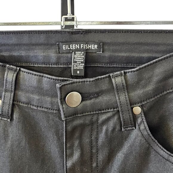 Eileen Fisher Womens Coated Jeans, Wet Look, Black, Shiny, Skinny Fit, Size 8 - Picture 3 of 8